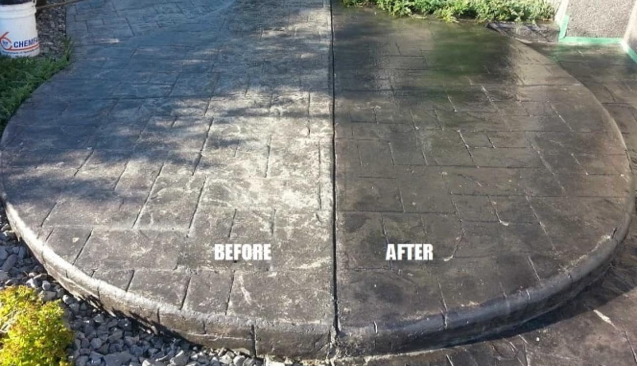A technician from Fasano's Sealcoating is meticulously performing concrete restoration on a weathered sidewalk in Meriden, CT. The worker is using specialized tools to repair cracks and resurface the concrete, restoring its appearance and functionality. Fasano's Sealcoating offers expert concrete restoration services across all of Connecticut, enhancing the longevity and aesthetics of various concrete structures.